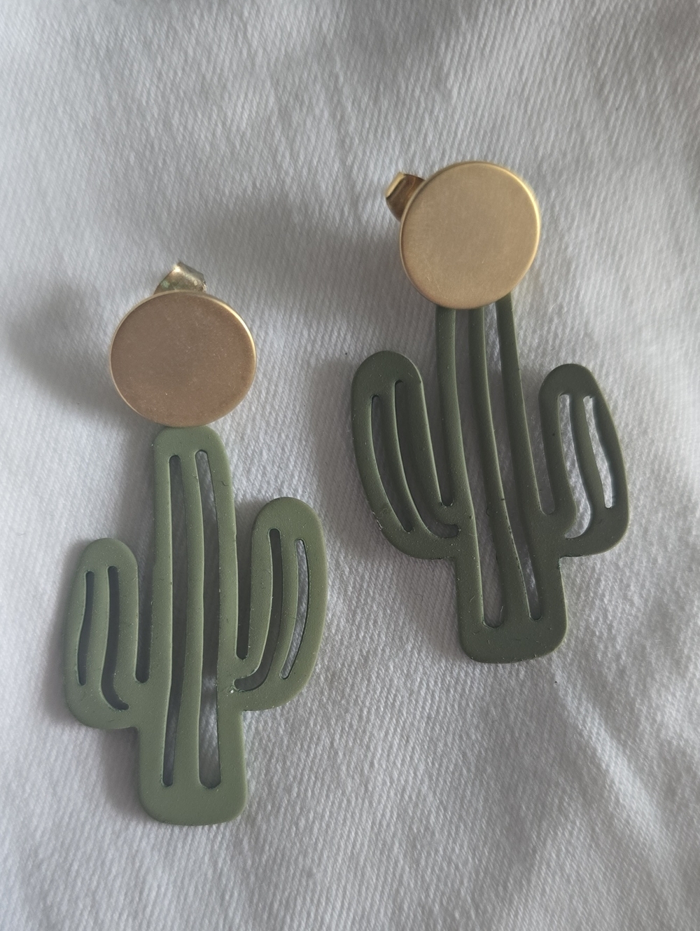 Green Cactus Earrings with Gold